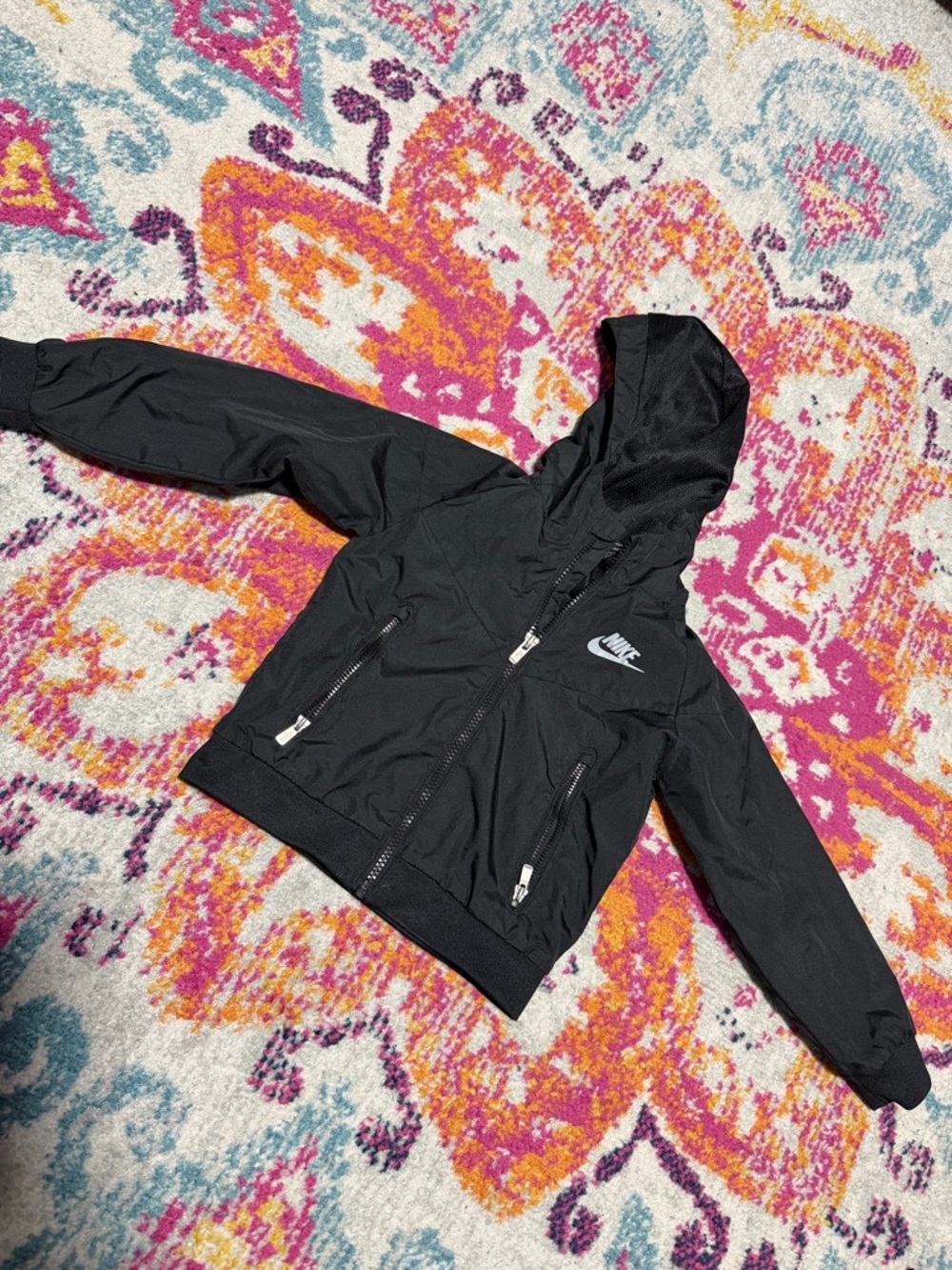 Nike Black Hooded Windbreaker with White Swoosh Windrunner
